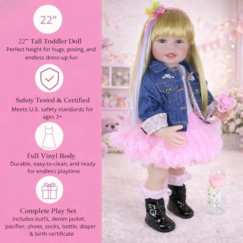 Rainbow Dreams Reborn Toddler Doll - 22-inch Full Vinyl Body Light Skin Tone Ages 3+