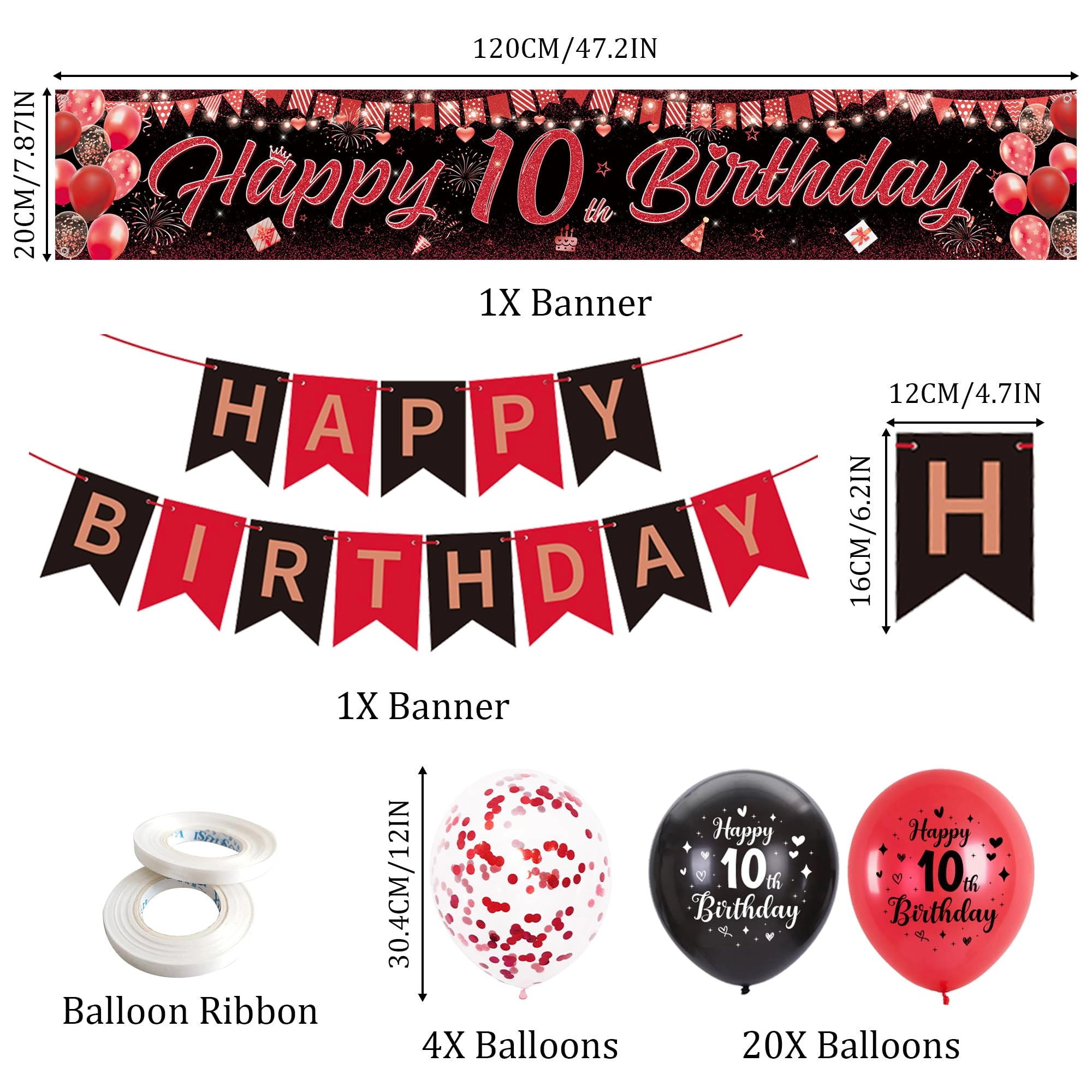 10th Birthday Decorations - 44.0 Count Birthday