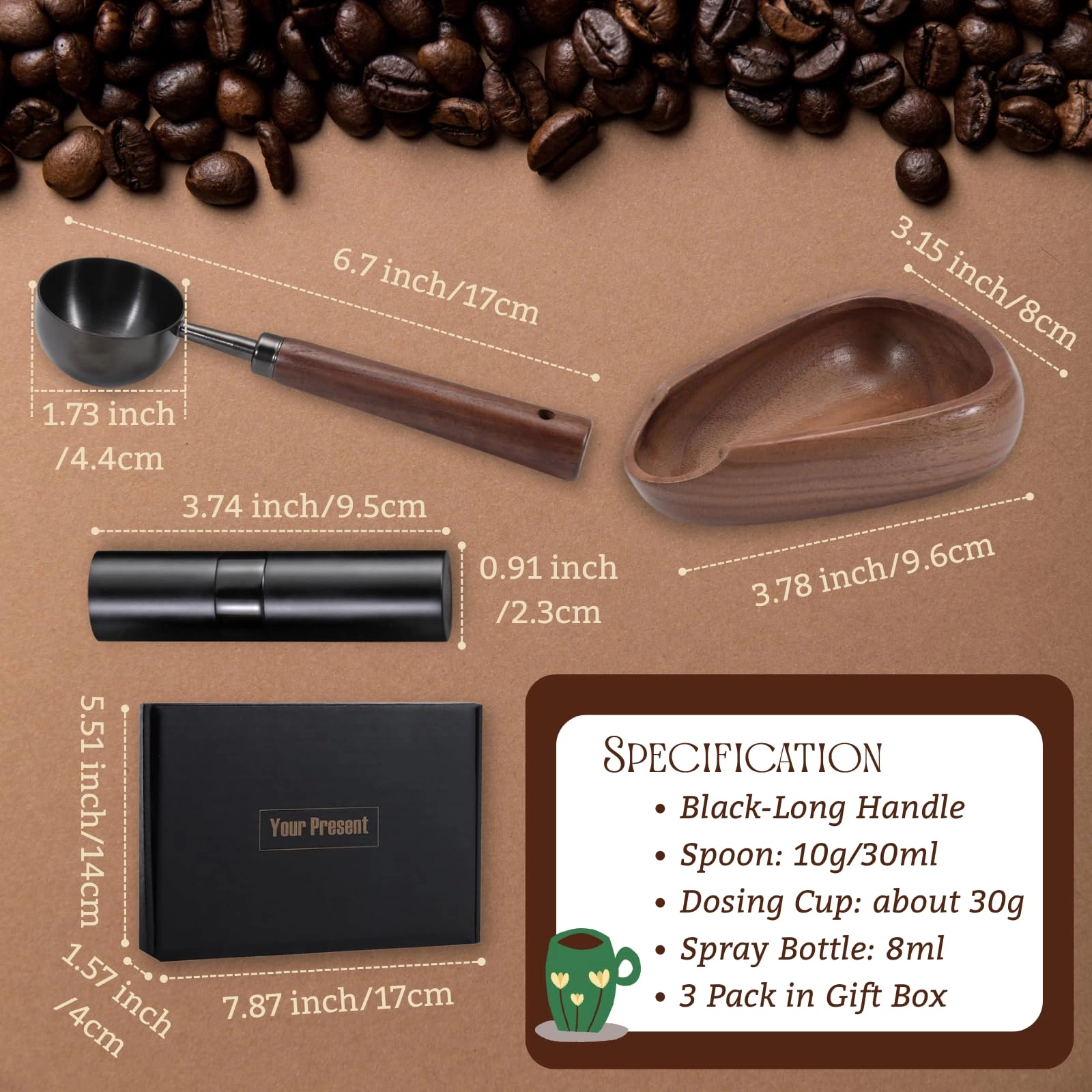 Dosing Cup + Coffee Spoon + Spray Bottle - 8 Milliliters + Gift Box