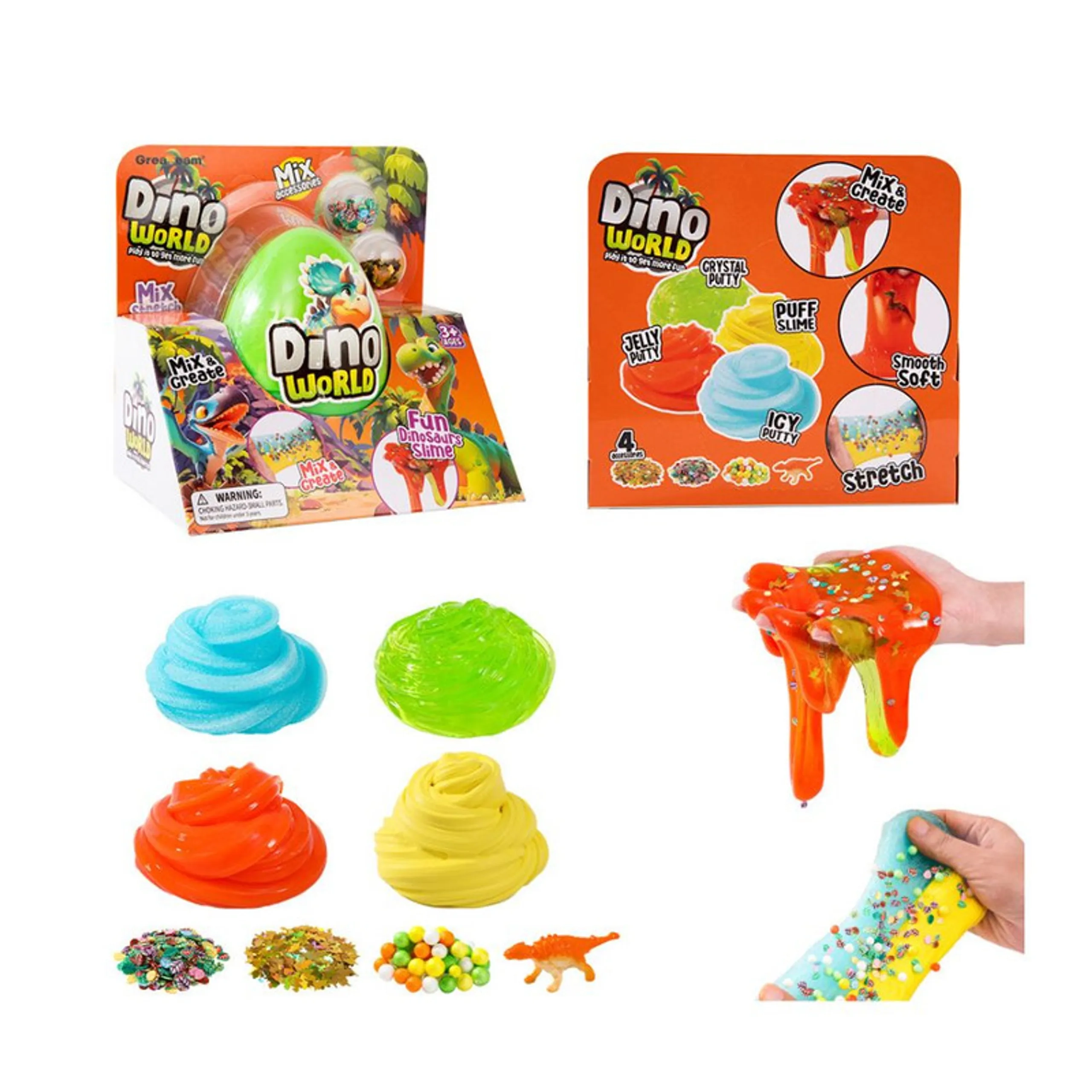 GreaTeam Dino World Fun Dinosaurs Slime - 3+ years 4pc