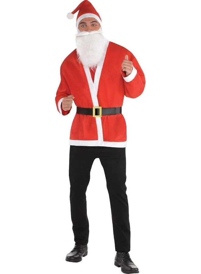 Adult Santa Jacket Set - Bright red coat includes beard & hat