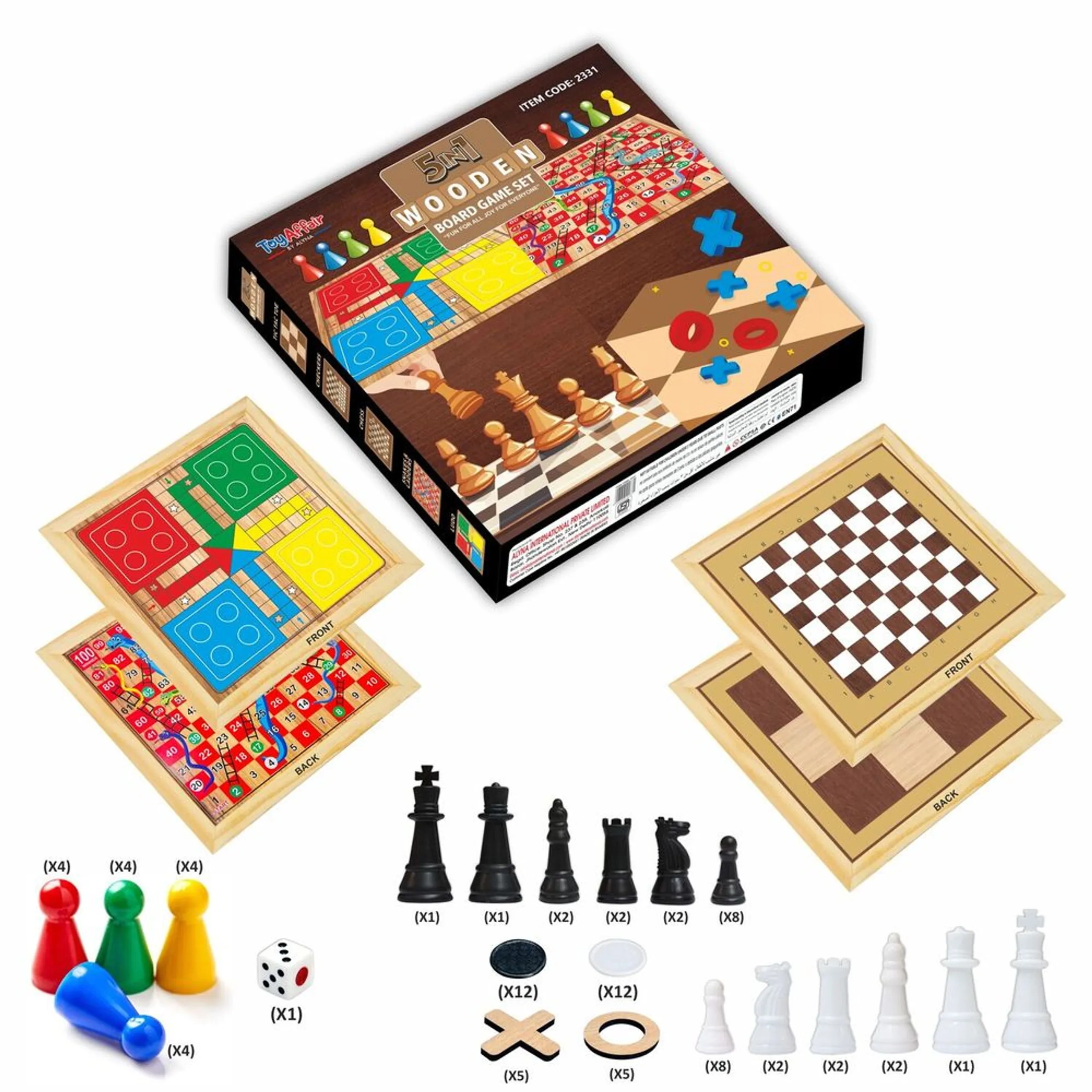 5-In-1 Wooden Board Game Set - Suitable for 6 years & above