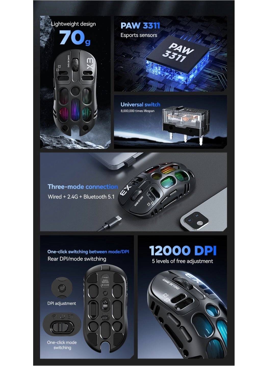 X3 Tri-Mode Gaming Mouse - Wireless