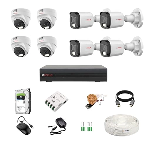 CP Plus illumax 5MP 8 Channel DVR + 5MP 4 Dome & 4 Bullet Cameras + HDD + 8 CH SMPS + CCTV Cable + BNC/DC - 2 TB 8 channels