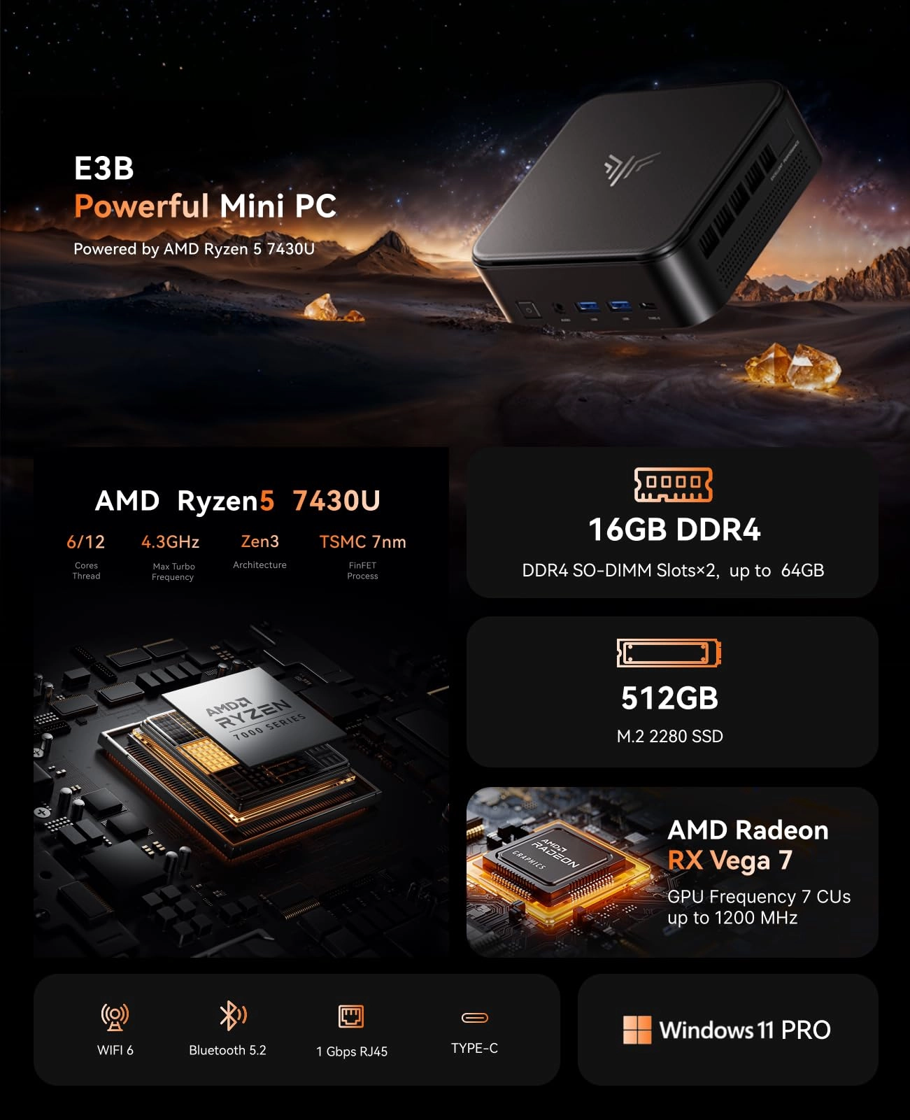 E3B - 16GB 512GB AMD Ryzen 5 7430U