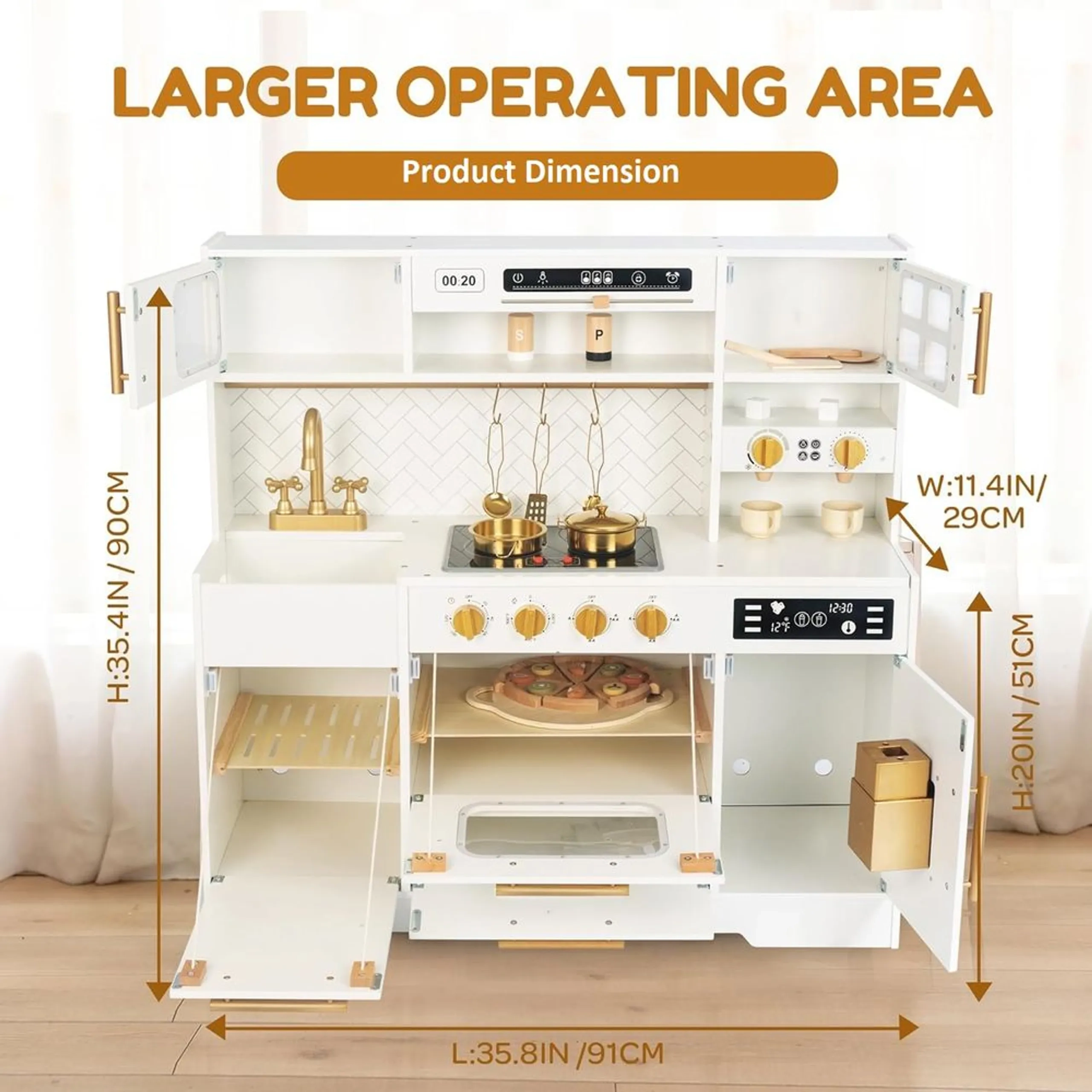 Wooden Kitchen Kids Interactive Pretend Play Set - toddler-sized durable (5551007-W10C923)