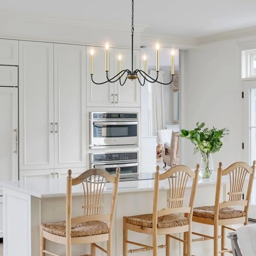 Industrial Salon Chandelier - 6 Lights Black Gold Modern