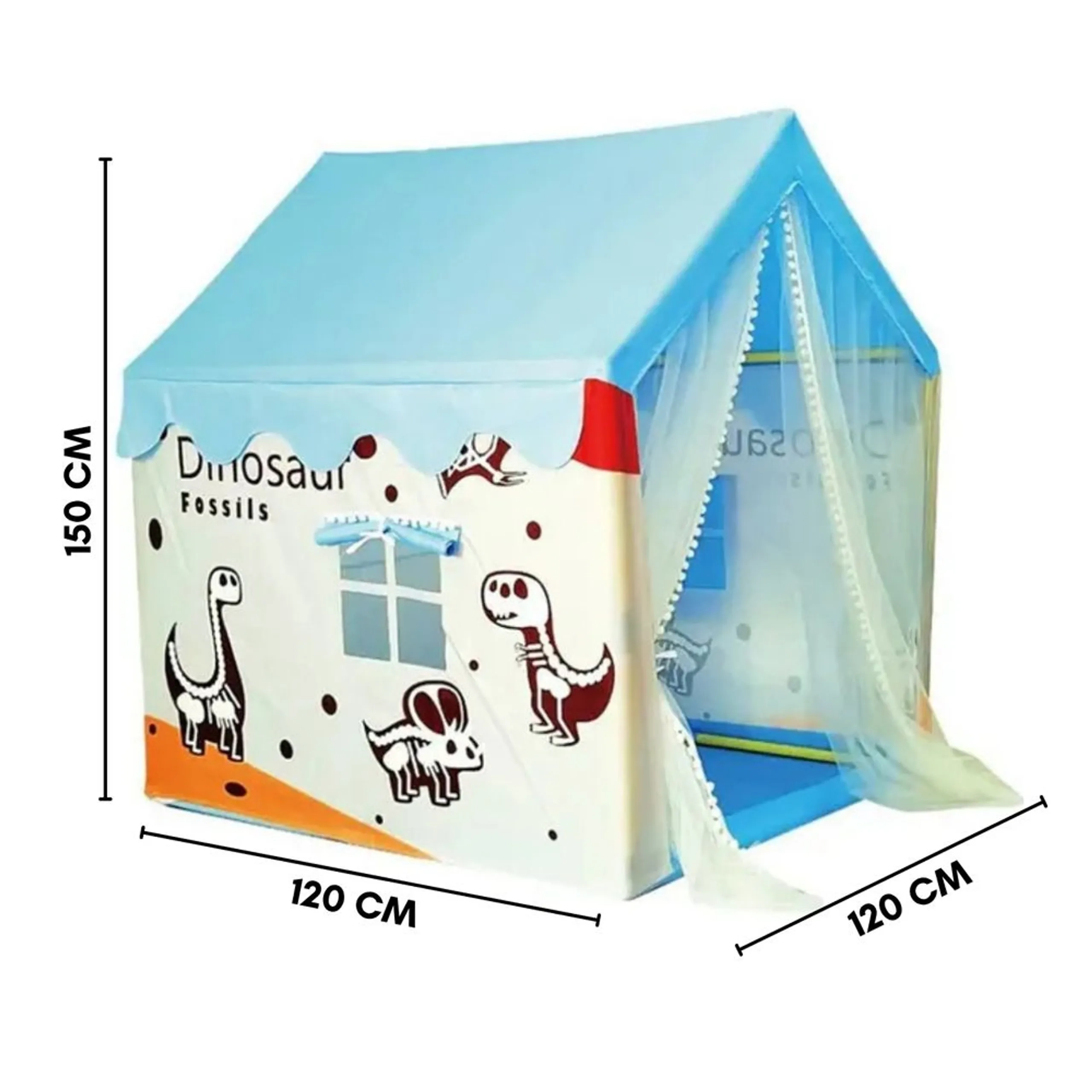 Kids Play Tent House - With Curtains Dinosaur Theme 120 x 120 x 150 cm