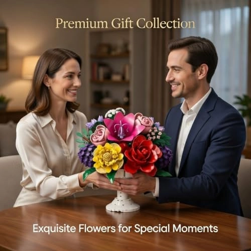 Flower Bouquet Building Blocks Set - White bouquet of roses 1070pcs