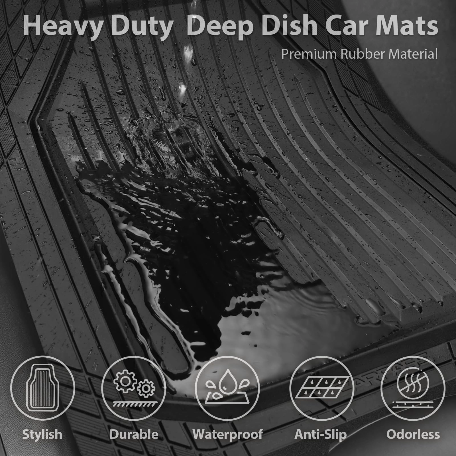 Heavy Duty Rubber Floor Mats - Universal Fit 3pcs Black Purple