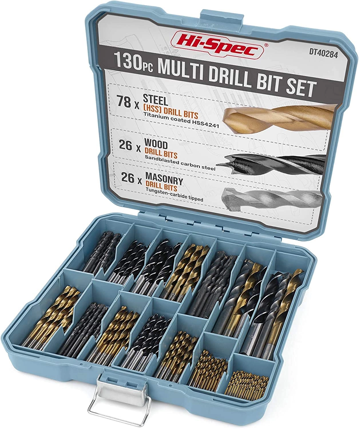 Drill Bit Set - HSS Titanium Masonry Brad Point 130pc 1/16in to 3/8in