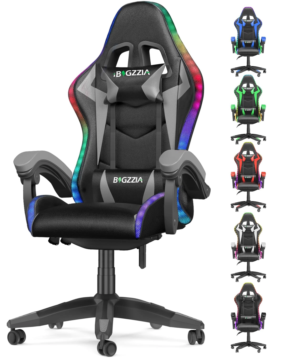 white LED gaming chair - RGB Reclining PU Leather