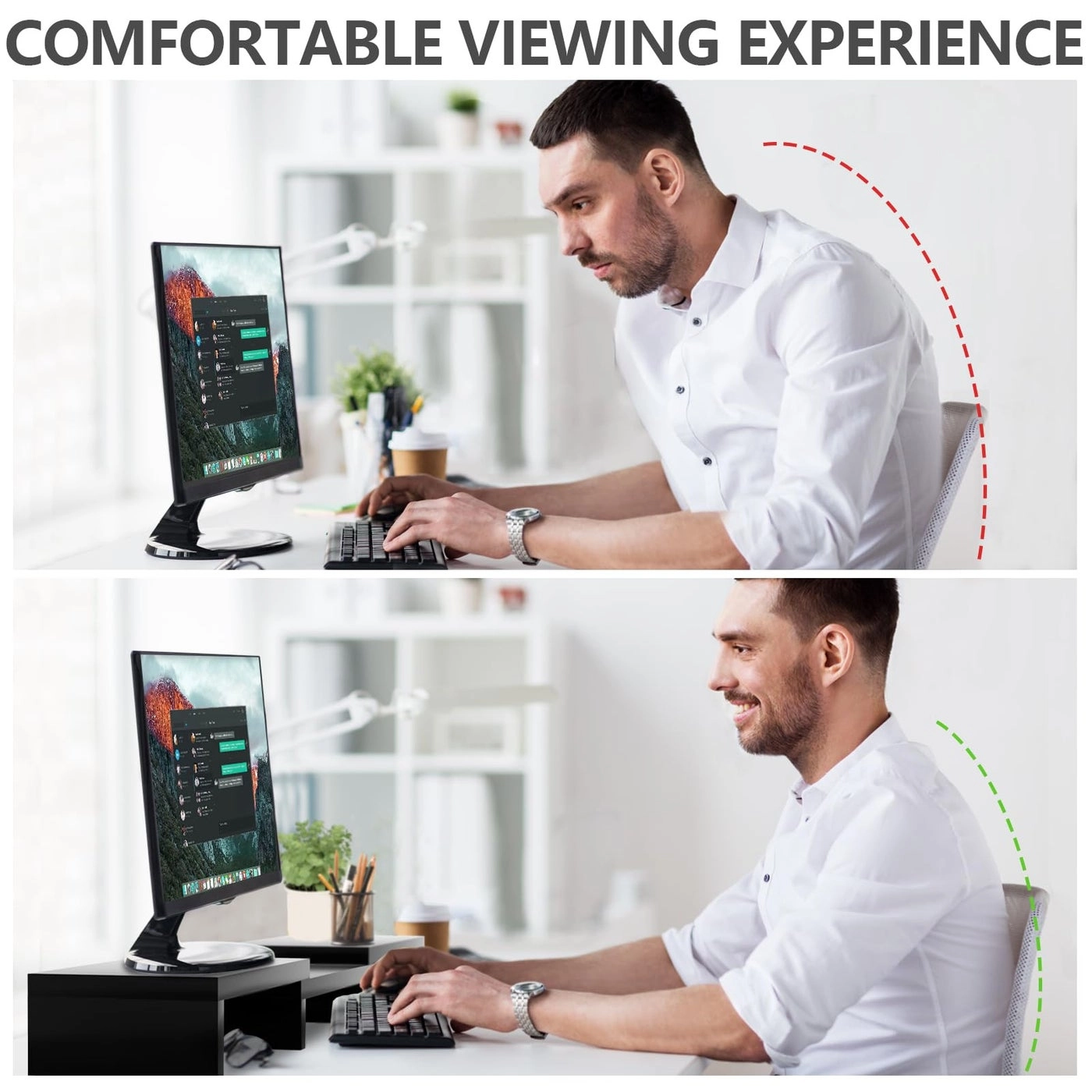 Dual Monitor Stand Riser - 2 Monitors 3 Shelf