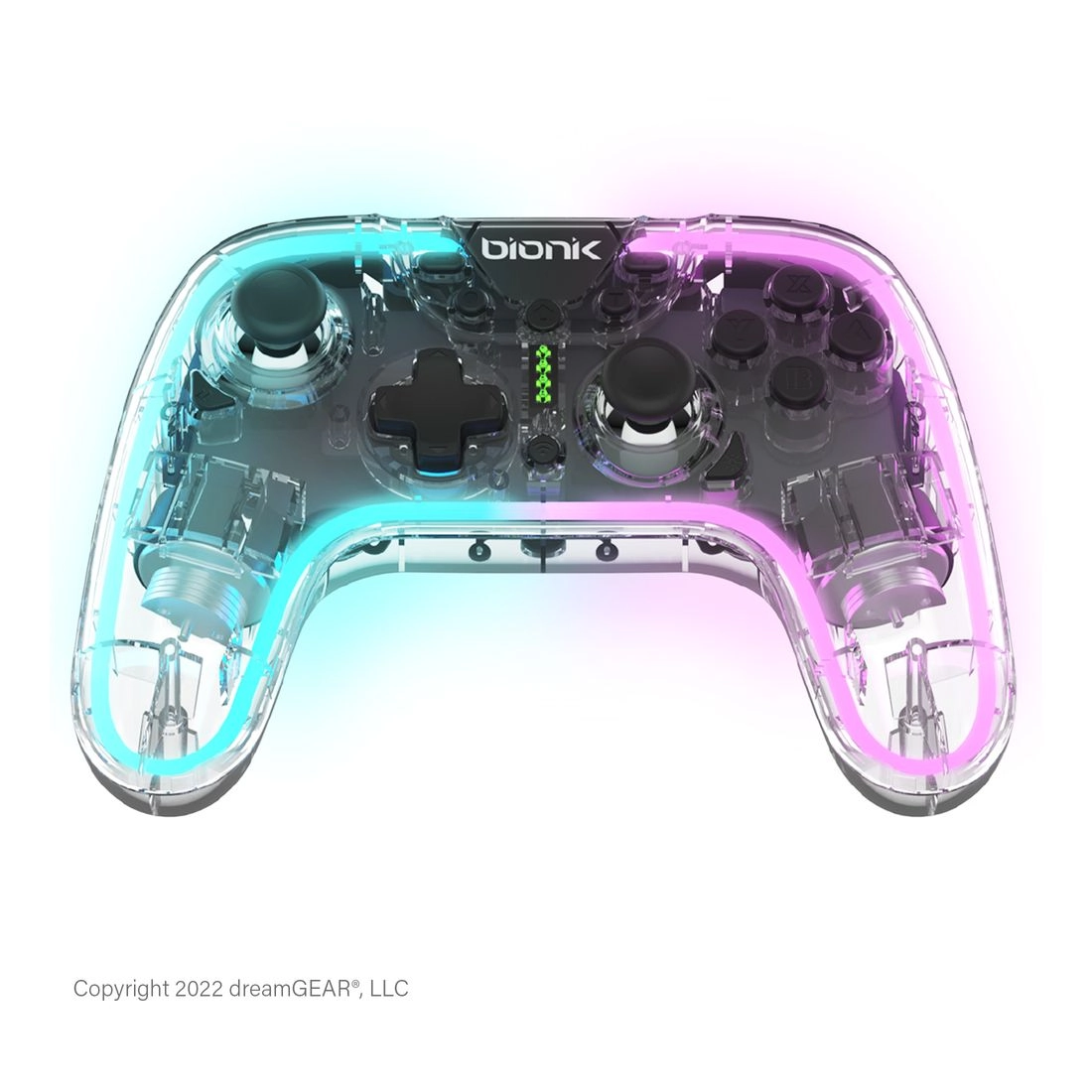 BIONIK Nintendo Switch, PC & Android NeoGlow Wireless RGB Gaming Controller Clear