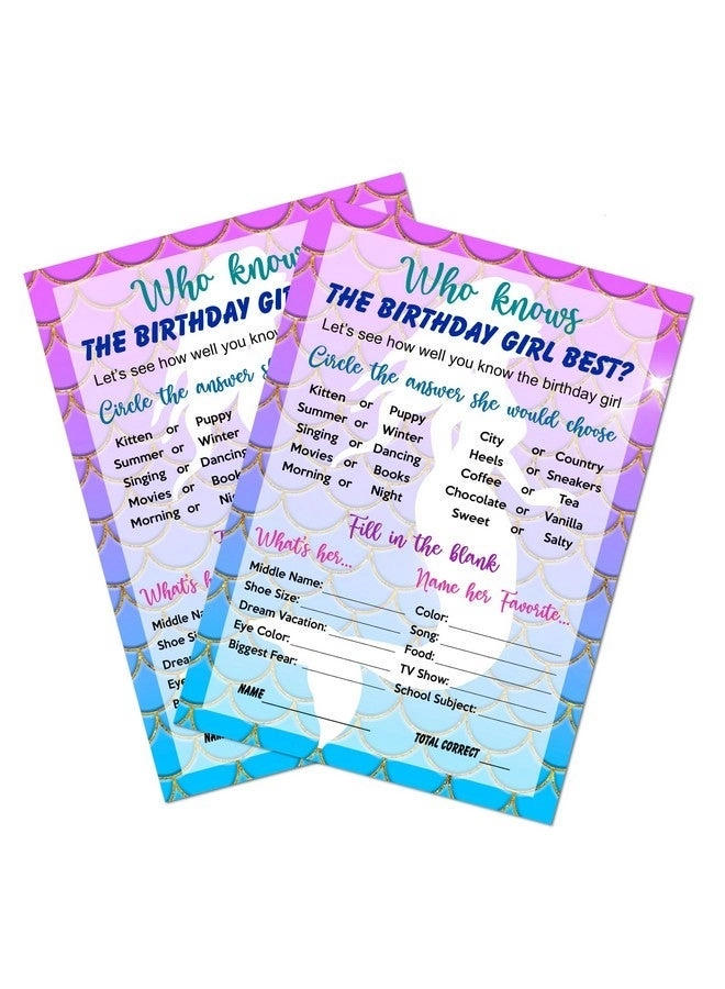 RokAPary Mermaid Who Knows The Birthday Girl Best Game - 30 Cards 5"X7"
