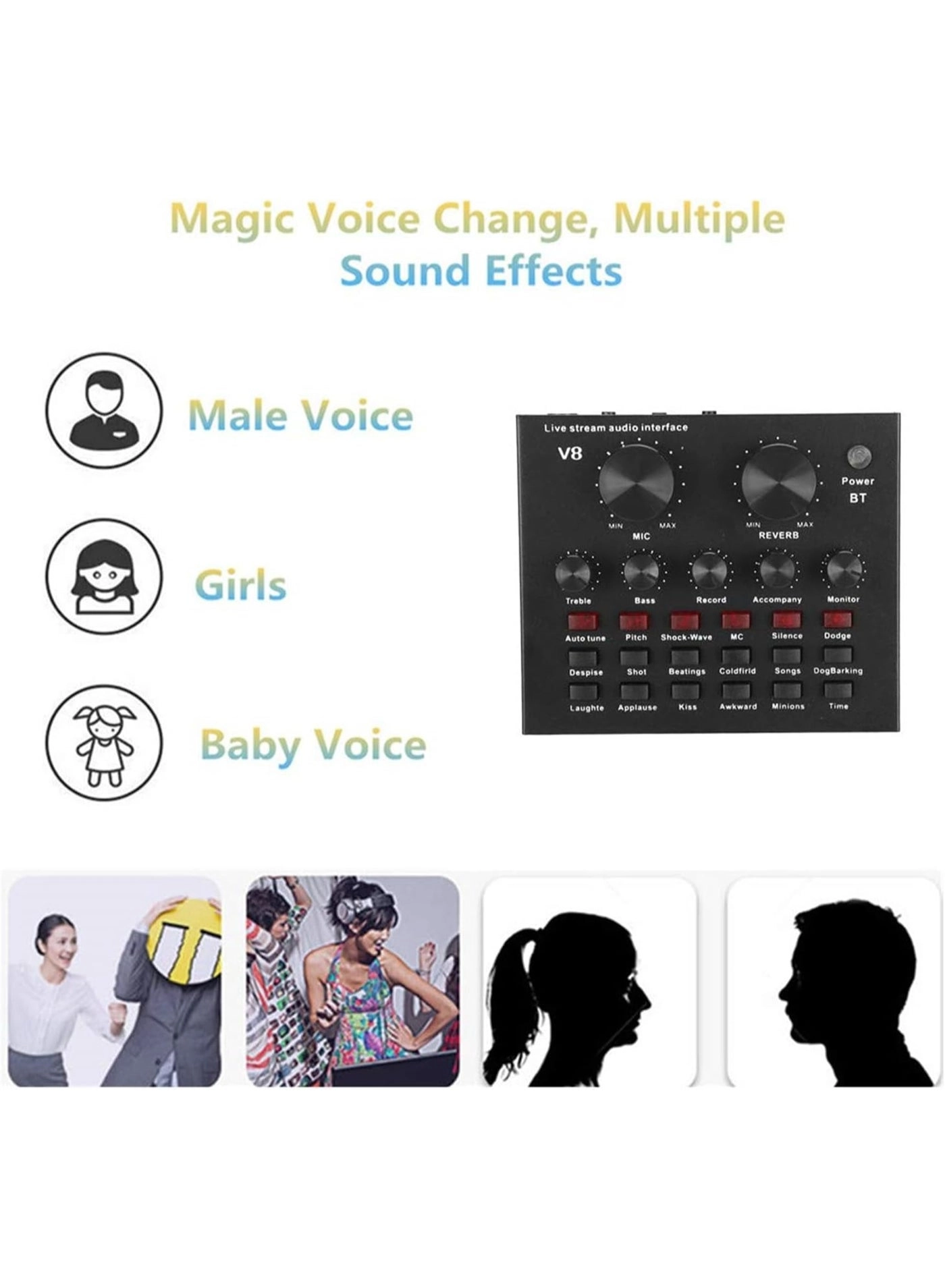 V8 Audio Mixer Sound Card - Bluetooth 5.0 112 Sound Effects