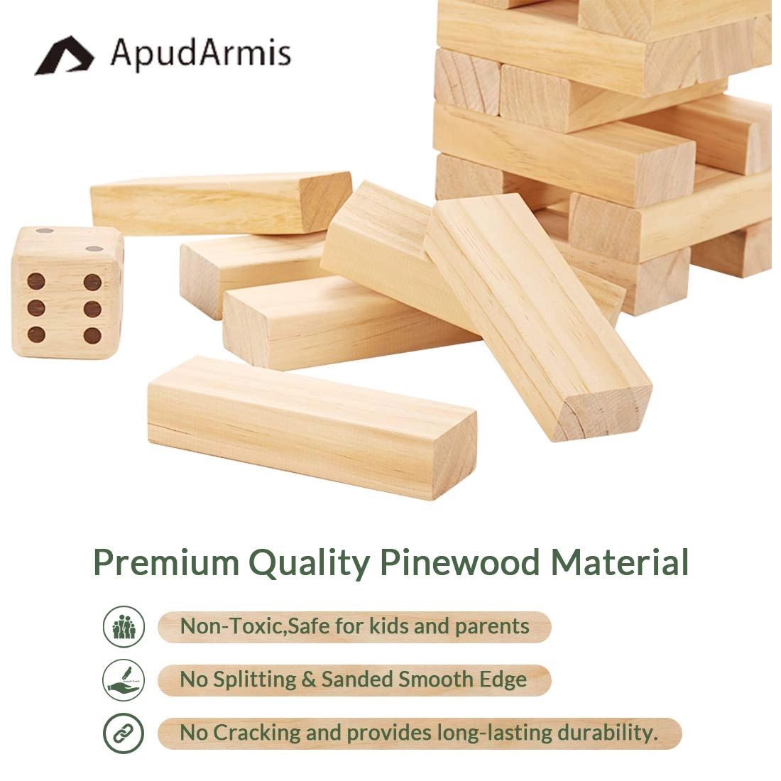 Giant Tumble Tower - 60 PCS Pine Wooden 1 Dice Set