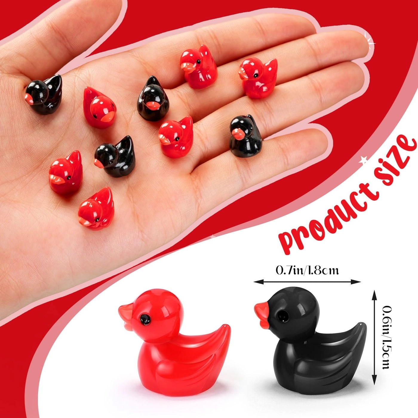 Mini Ducks - 150 Pcs Resin Red Black