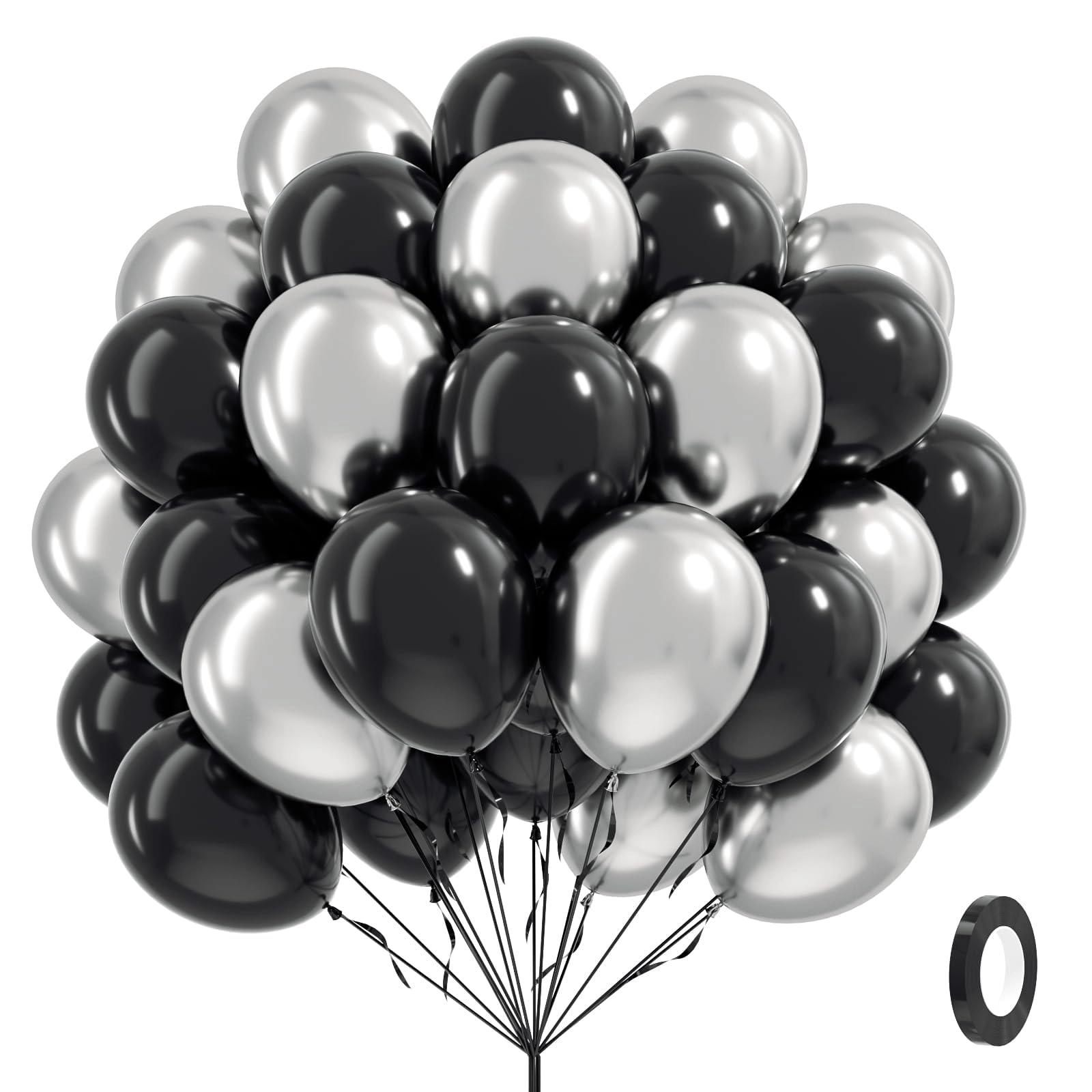vicduotex Black and Silver Balloons - 60pcs Birthday, New Year, Party