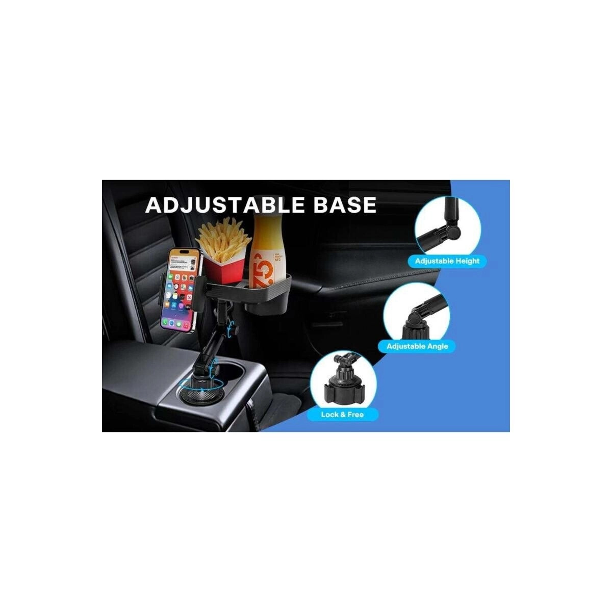2-in-1 Adjustable Car Cup Holder with Rotating Tray