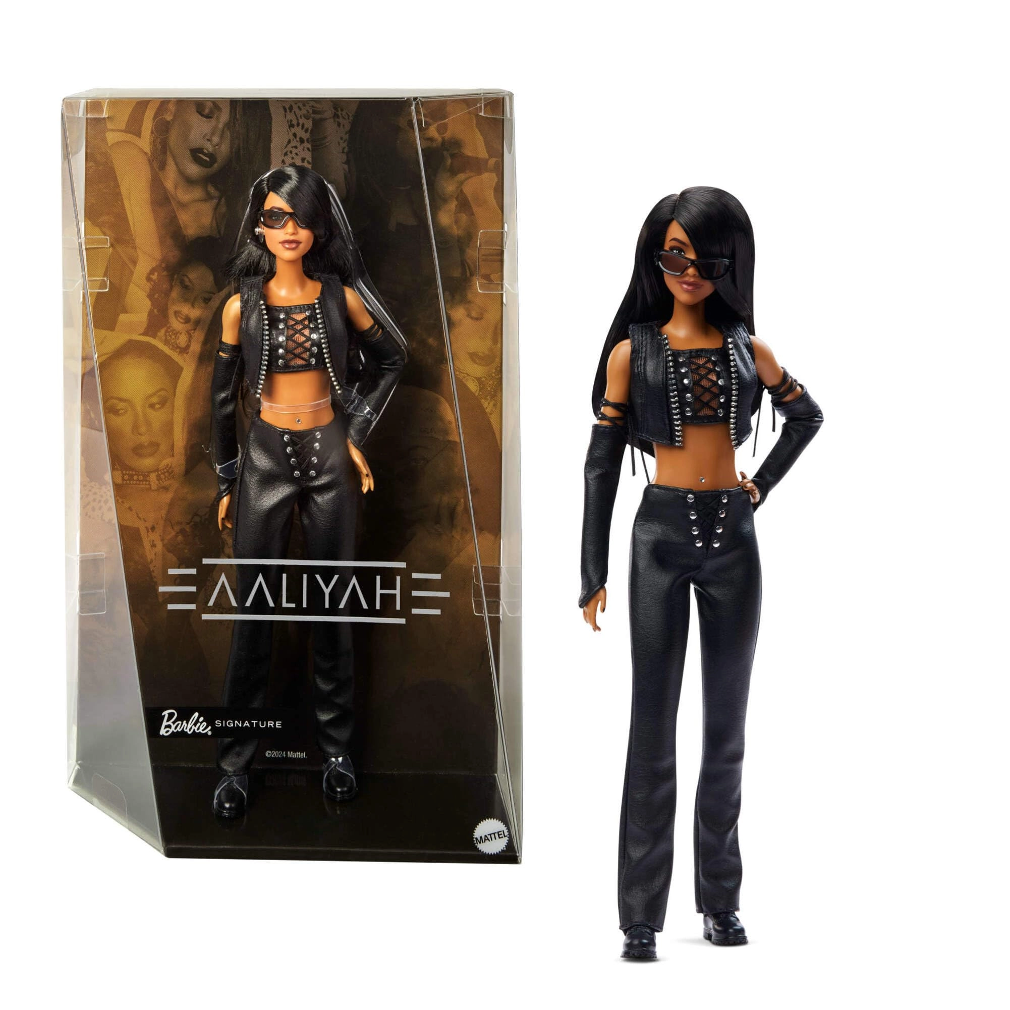 Aaliyah Collectable Doll - Plastic Black Faux Leather Outfit Ages 72+