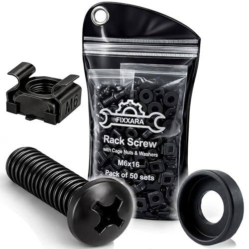 FIXXARA Rack Mount Screws + Cage Nuts + Nylon Washers - M6x16