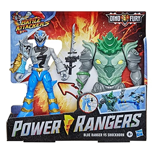 Dino Fury Battle Attackers 2-Pack - Ages 4 and Up Blue Ranger Vs. Shockhorn