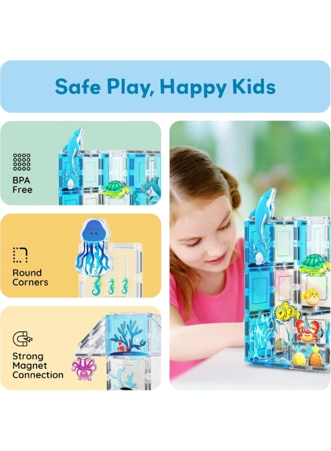Magnetic Tiles Aquarium Marine Animal Set - Sea Creature Figures 52 pcs
