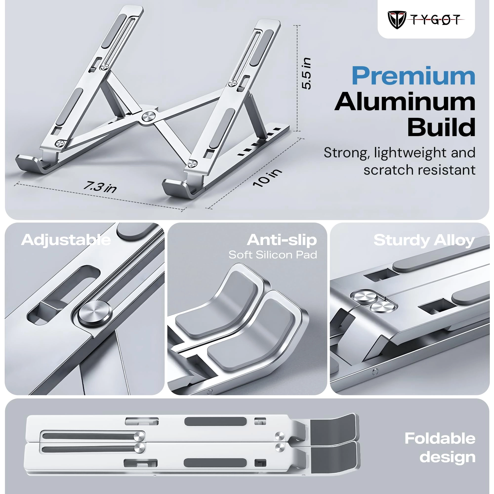 6 Angles Adjustable Aluminum Ergonomic Foldable Portable Tabletop Laptop/Desktop Riser Stand - 16 inch