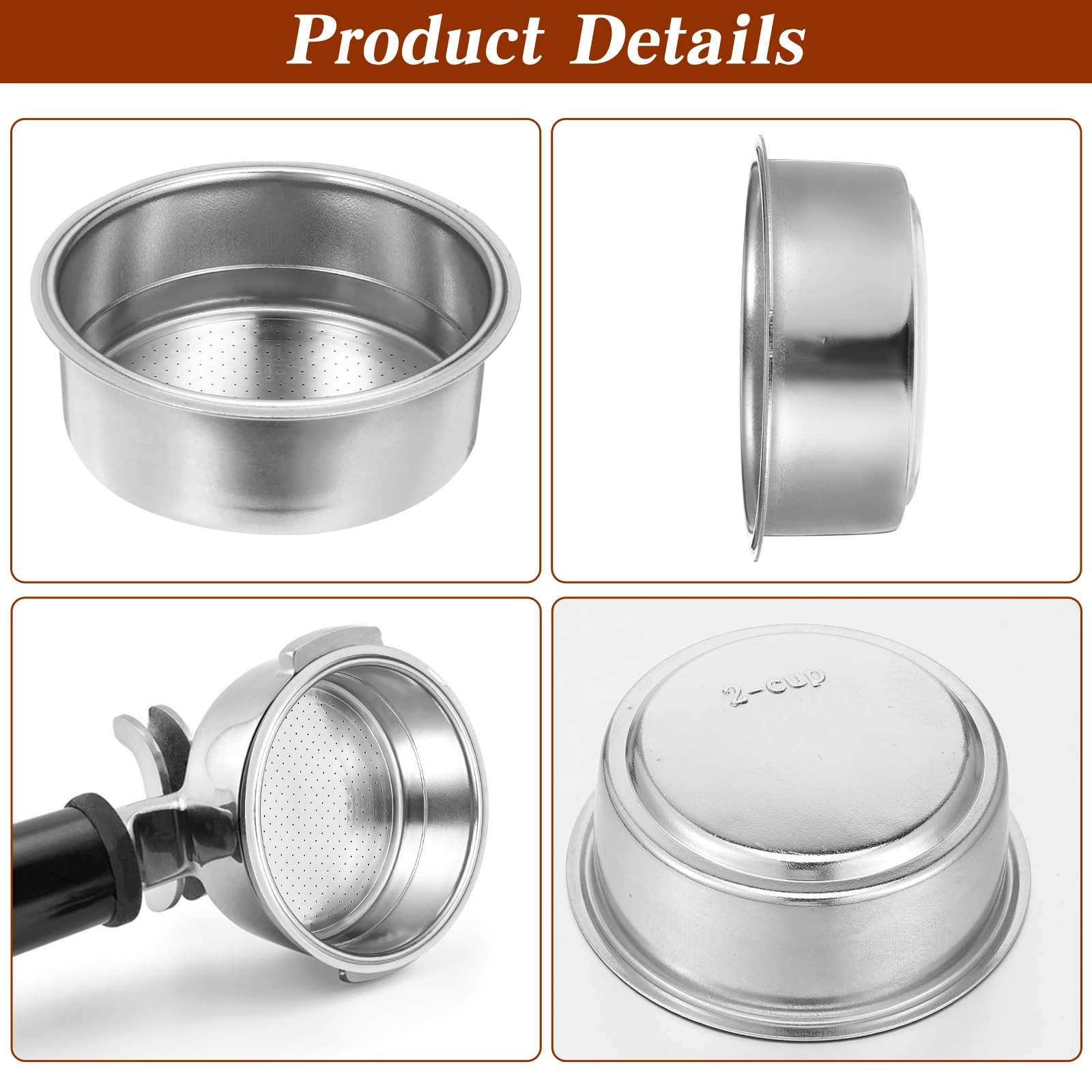51mm stainless steel coffee filter - 1+2 Cups Capacity