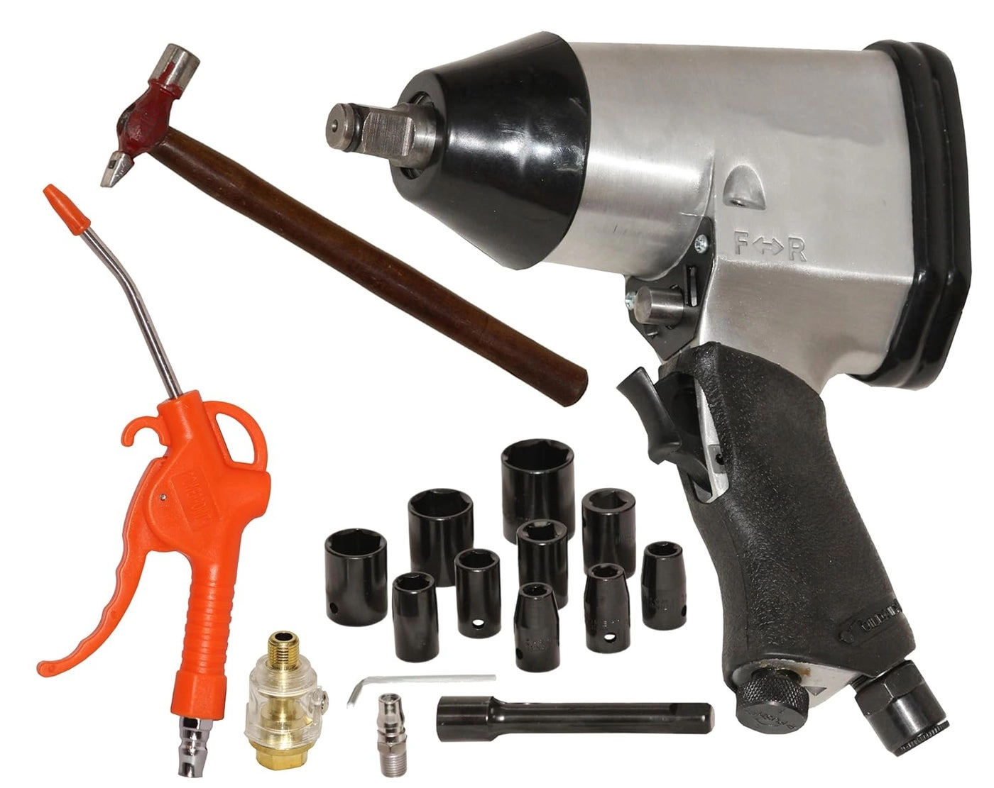 Digital Craft Pneumatic Impact Wrench - 12 + Air Blow Gun + Hammer - 200gm + Socket Set - 10pc + Extension Bar - 927mm + Mini Oiler + Air Nipple