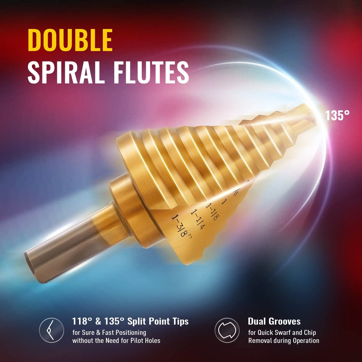 Step Drill Bit - 5PCS Titanium Spiral Grooved