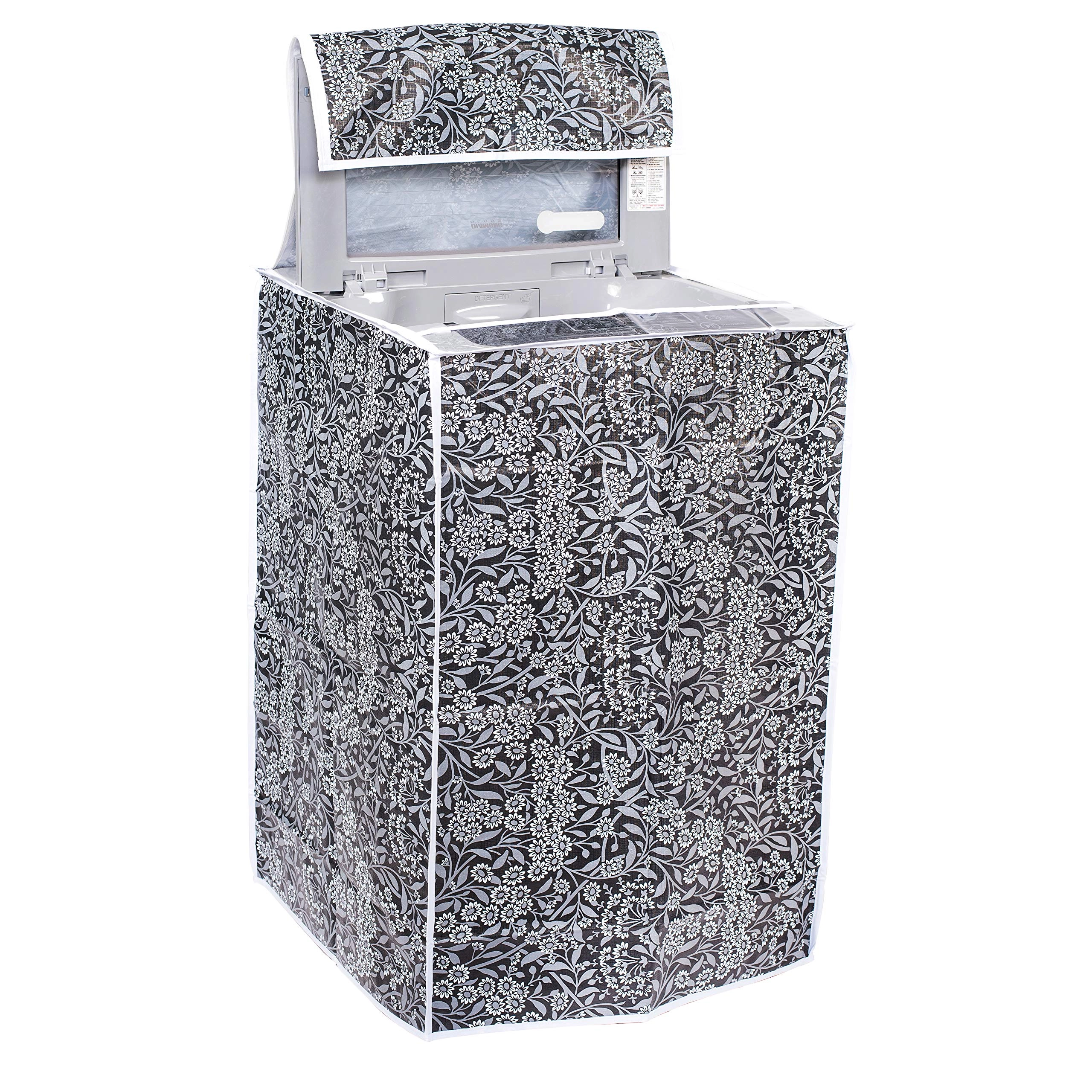 Top Load Washing Machine Cover - 6kg-7.5kg Black Flower