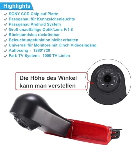 Brake Light Reversing Camera + 7 Inch LCD Monitor - Night vision 1280 x 720