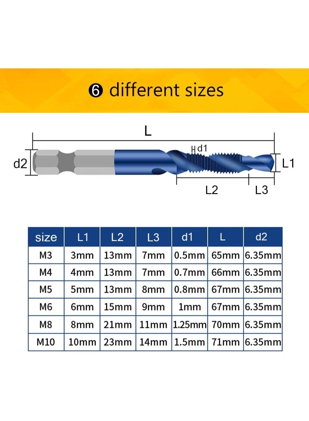 Drill Tap Bit Set - 4341 High-Speed Steel (HSS) 6PCS M3-M10