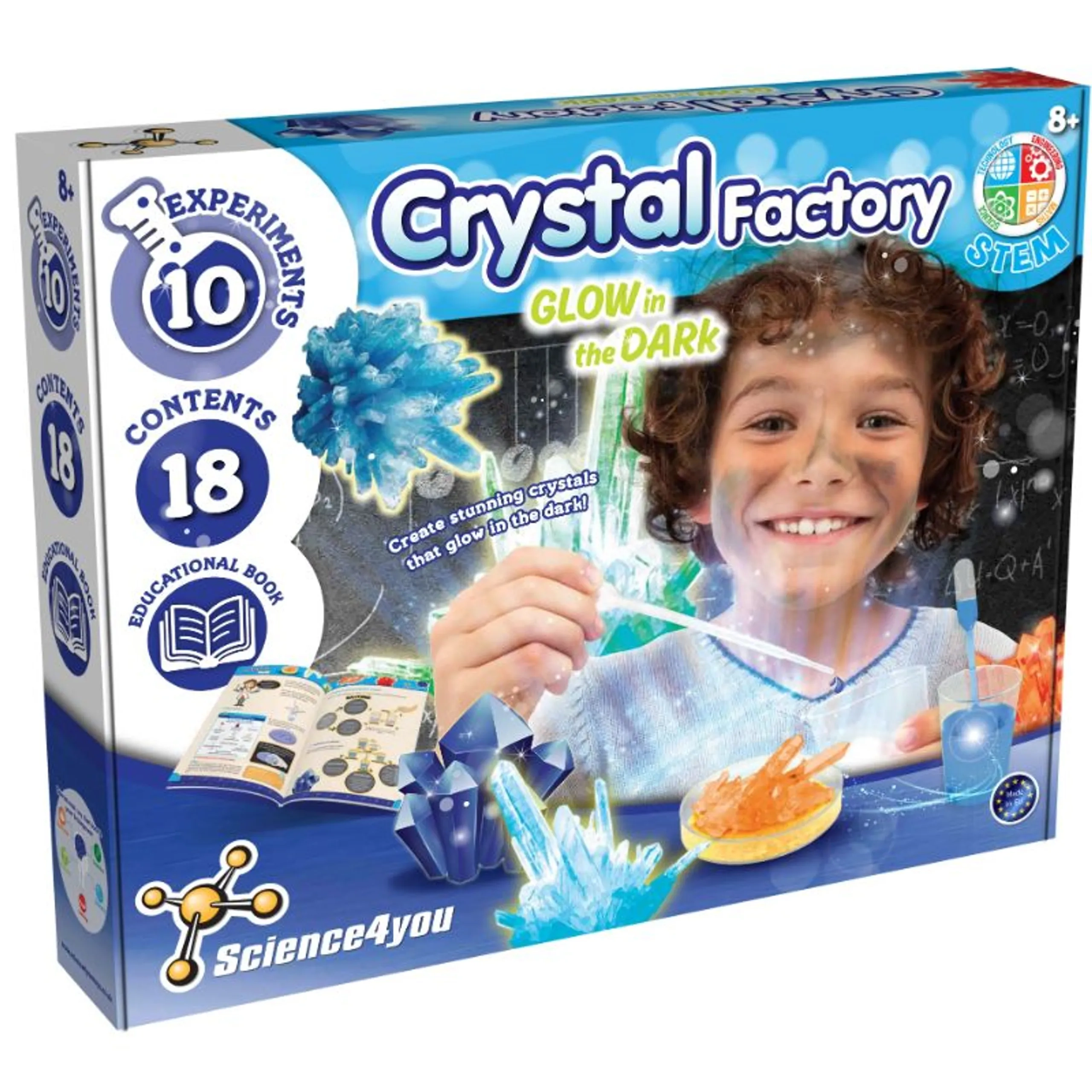 Science4You Crystal Factory - Glow in the Dark 10 experiments 8 years+