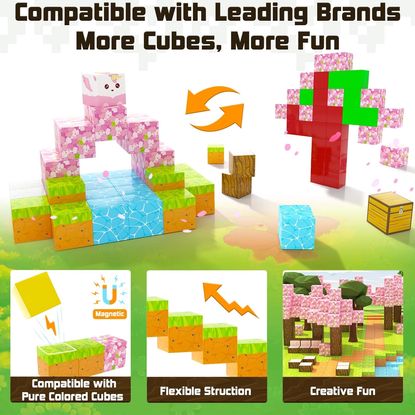 Cherry Blossom Set - Magnetic Blocks Mine World