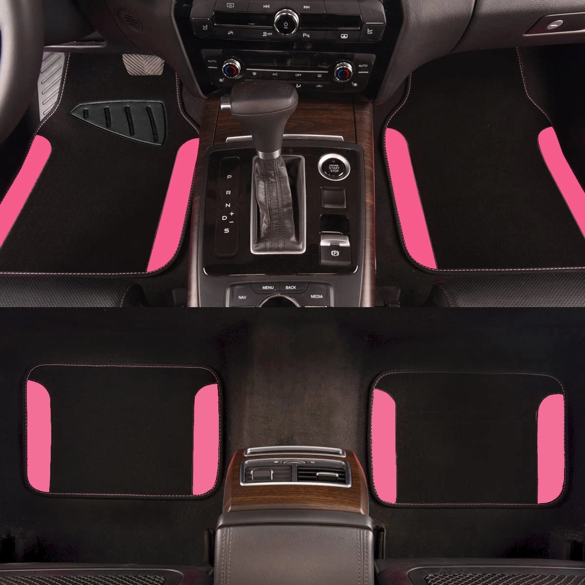 Universal Fit Car Floor Mats - Set of 4pcs Black and Burgundy