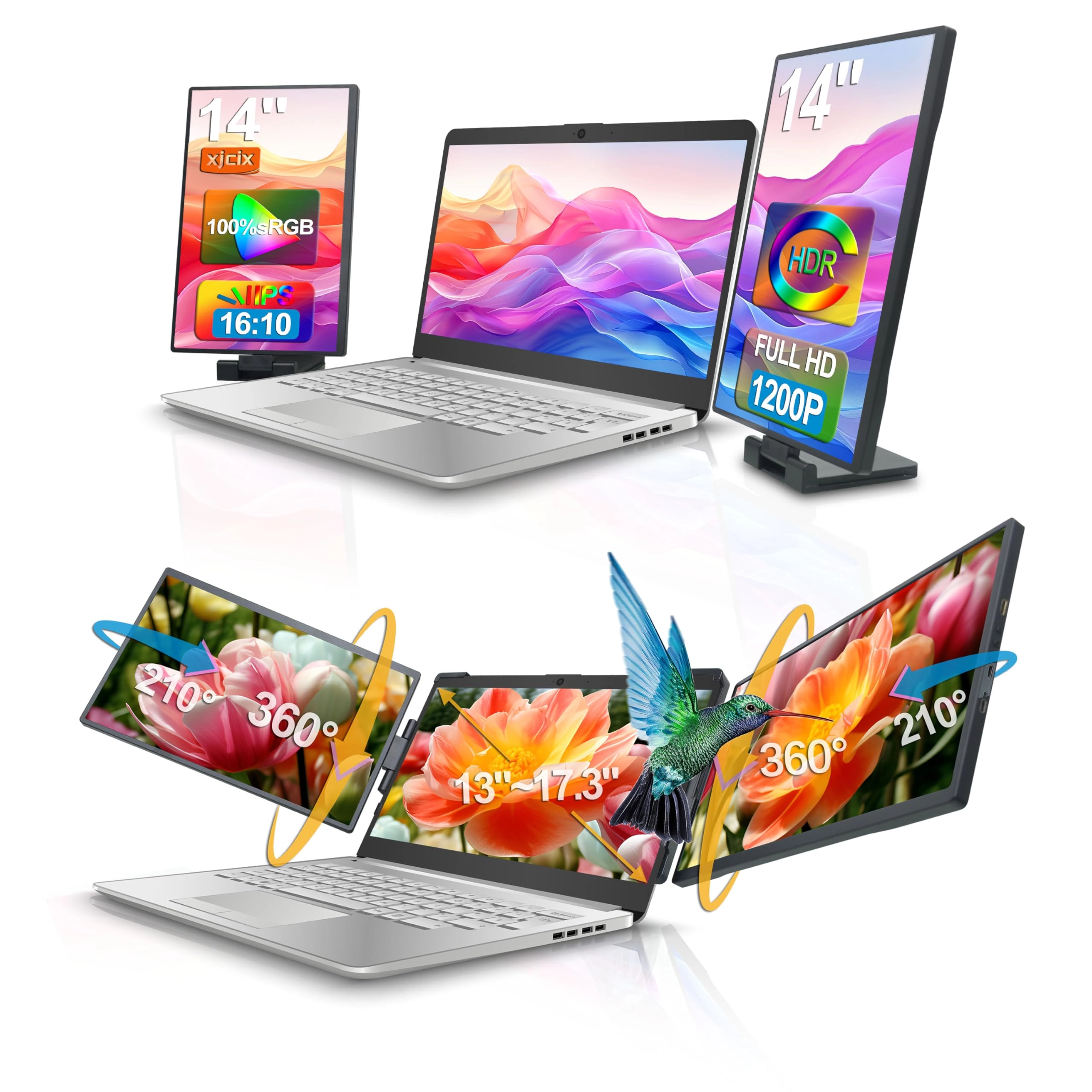 XJCIX Triple Laptop Monitor Extender - 1920 x 1200 Pixels 14 Inches