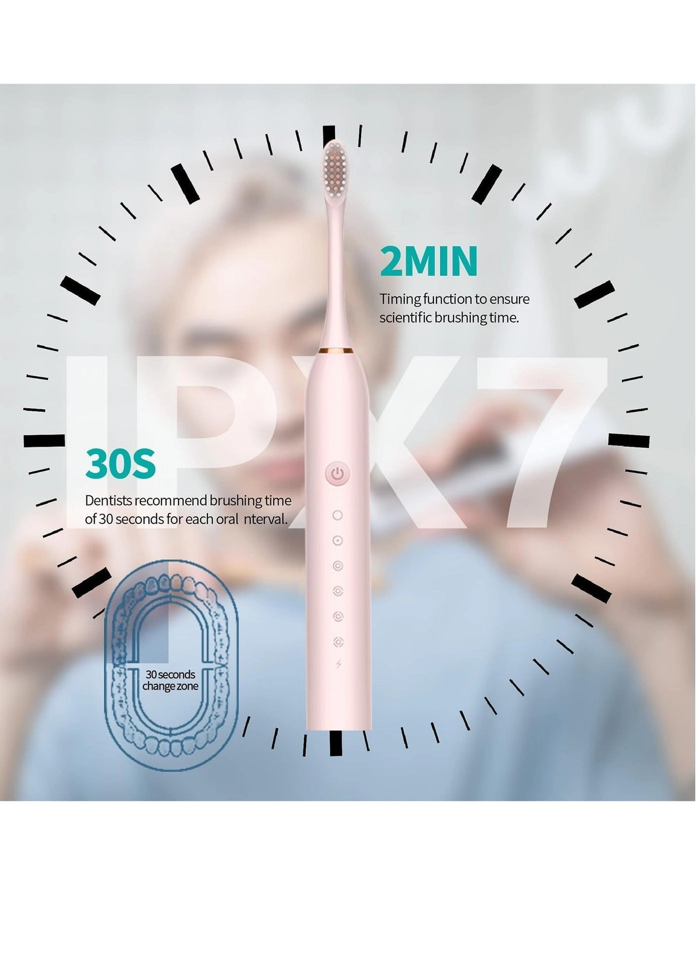 Electric Toothbrush - USB Rechargeable 4 Brush Heads 6 Cleaning Modes