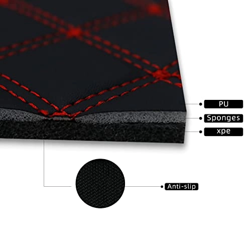 Car Armrest Cover - PU Leather Black&Red
