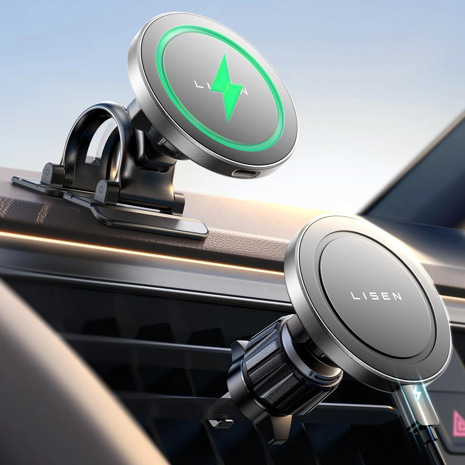 LISEN MagSafe Car Mount Charger - 15W Magnetic For iPhone 16 Pro Max