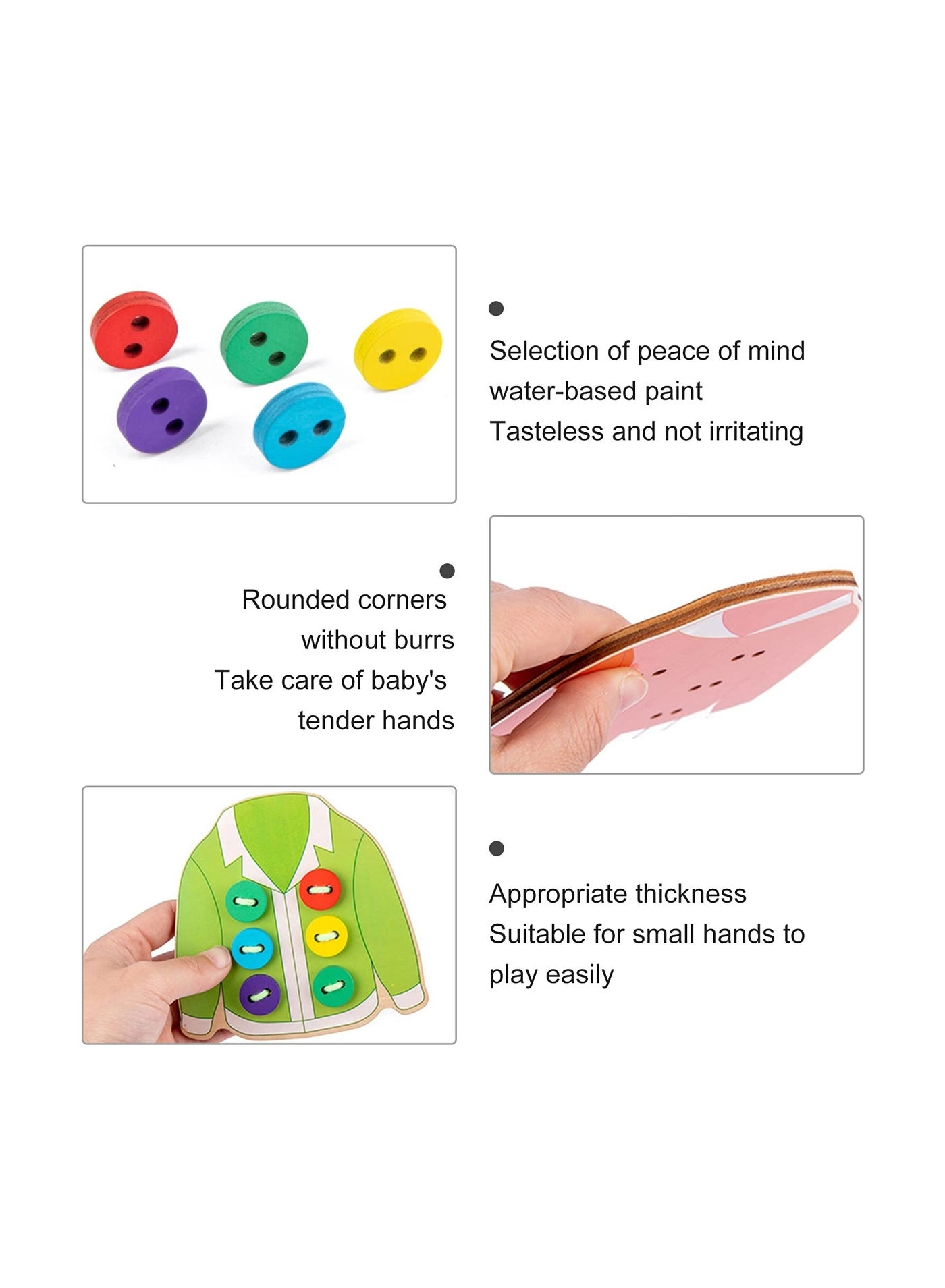 Wooden Clothes Lacing Toys - 3 4 5 Years 4 wooden clothes 4 ropes 24 buttons 30 tips cards