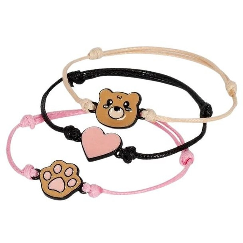 Better Together Teddy Bear Enamel Black-Tone Textile Bracelet