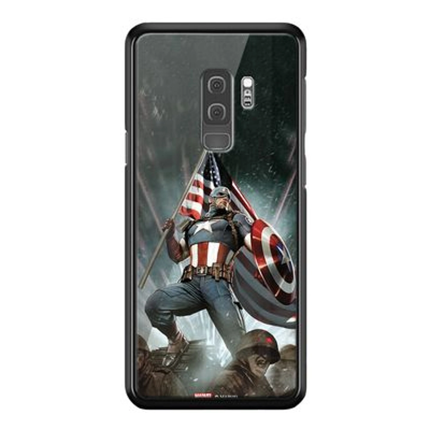 Captain America Back Case for Galaxy S9 Plus - TPU Bumper Case + Tempered Glass Back