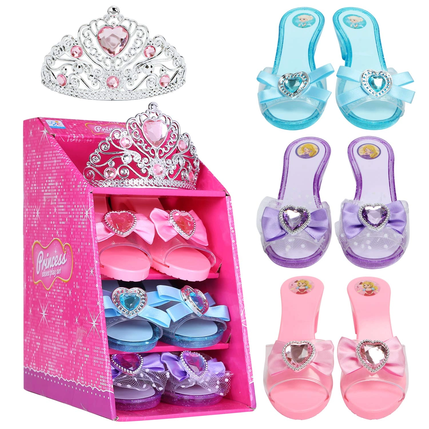 Mastom Fashion Princess Dress Up Shoes and Tiara - 3 Pairs of Shoes 1 Tiara