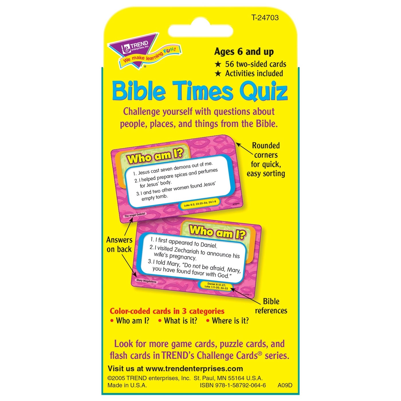 Bible Times Quiz Challenge Cards - 56 two-sided cards
