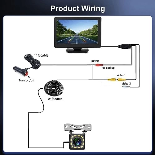 Reversing Camera - Night vision wired + Monitor - 4.3 Inch 1024 x 600