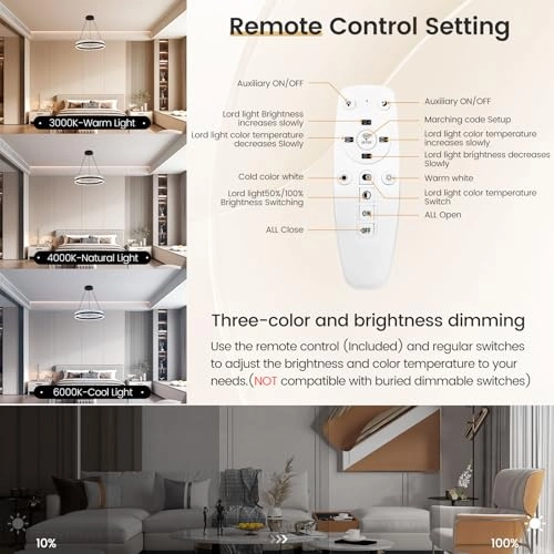 Single Ring White LED Chandelier - 3000K-6000K Dimmable