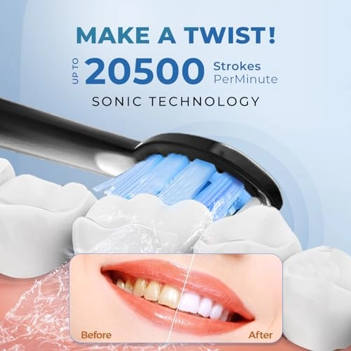 Twist Electric Toothbrush - 20,500 strokes/min 2 Brush Heads 3 Cleaning Modes